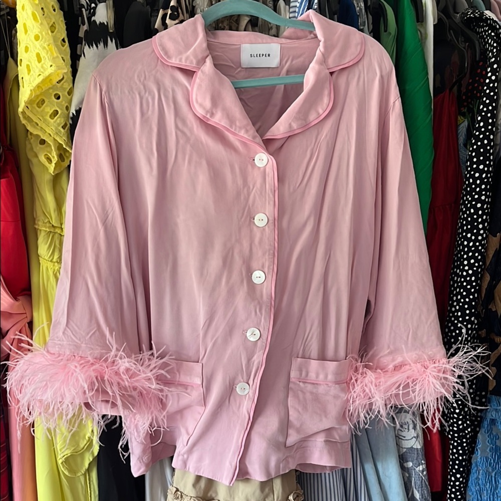 Sleeper Party Pajama Set With Pink Feather Trim - Picture 4 of 7